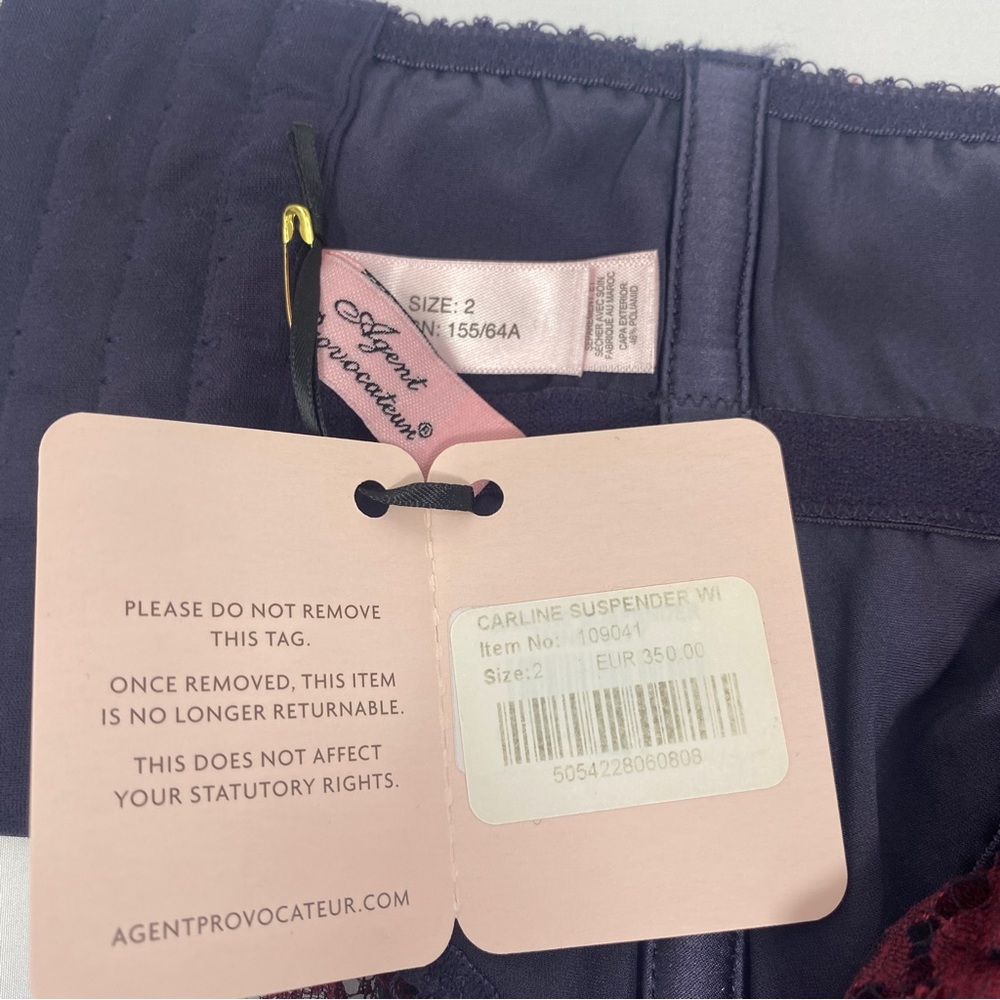 Agent Provocateur Carline Wine Navy Suspender AP2 Small NWT $475 - Picture 8 of 10